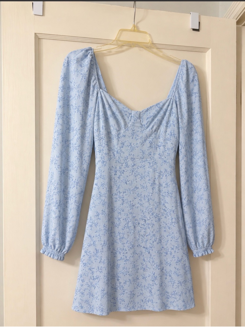Altar'd State Powder Blue Floral Long-Sleeve Mini Dress